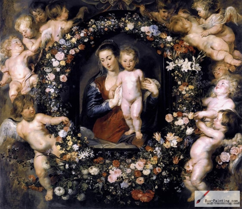Rubens Madonna on Floral Wreath