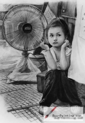 Custom Drawing-A girl with an electric fan