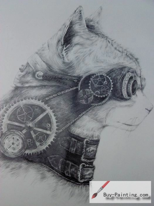Custom Drawing-A cat with a telescope