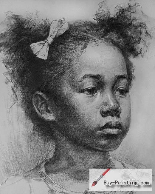 Custom Drawing-Little girl with two hands holding her chin