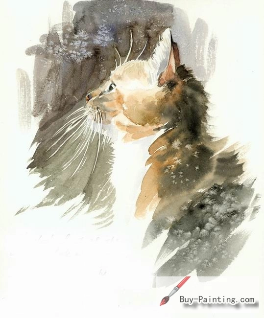 Watercolor painting-Original art poster-A cat with a long beard