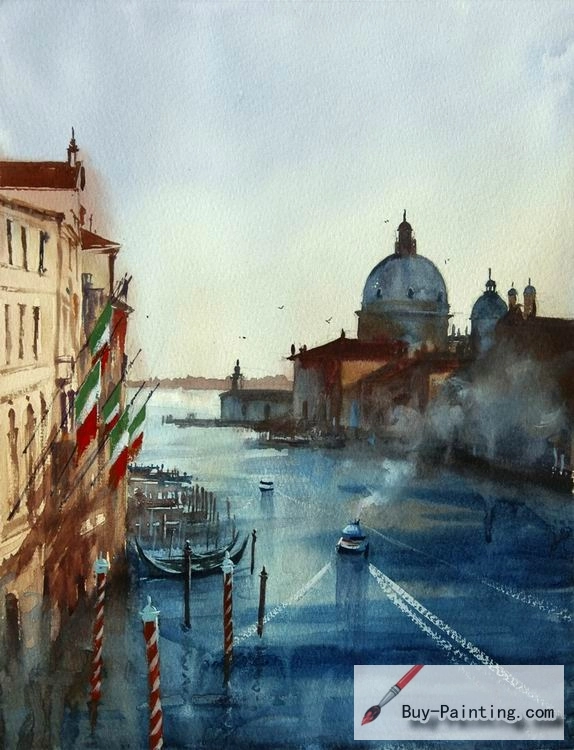 Watercolor painting-Original art poster-A castle on the water