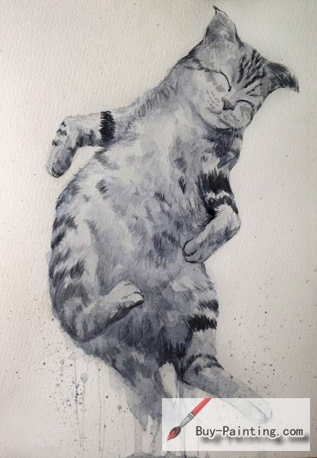 Watercolor painting-Original art poster-The cat sleeping