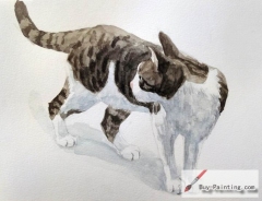 Watercolor painting-Original art poster-Looking at the rear of the cat