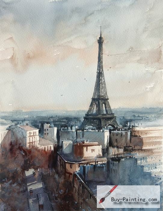 Watercolor painting-Original art poster-Iron tower