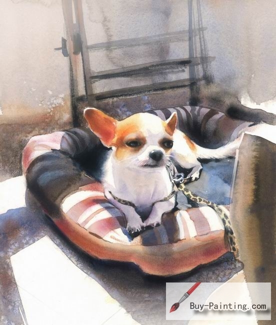 Watercolor painting-Original art poster-A dog lying on the sofa