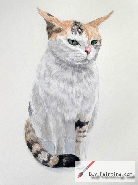 Watercolor painting-Original art poster-The cat in thinking