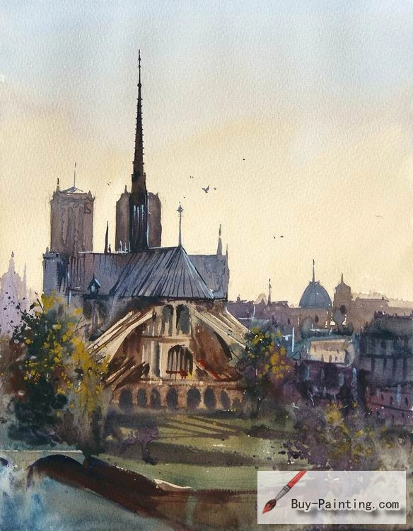 Watercolor painting-Original art poster-Beautiful castle