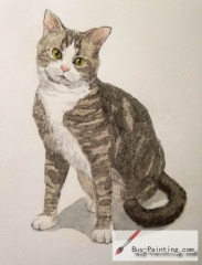 Watercolor painting-Original art poster-Yellow eyes cat