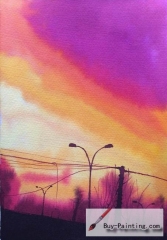 Watercolor painting-Purple sky