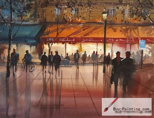 Watercolor painting-Night market