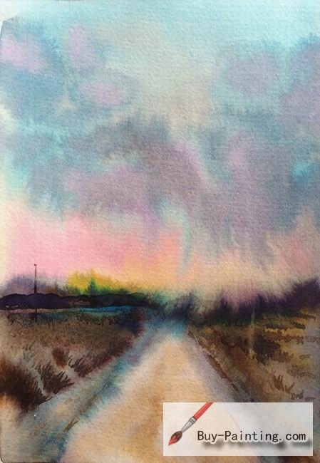 Watercolor painting-Road