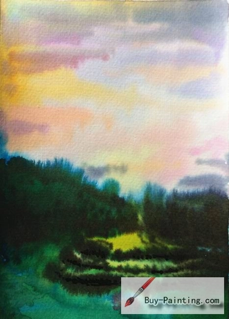 Watercolor painting-Mountain in the morning