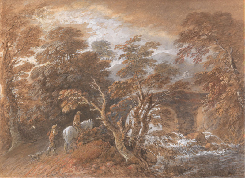 Hilly Landscape with Figures Approaching a Bridge (c. 1763), watercolour