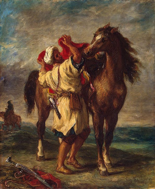 Moroccan Saddles His Horse,1855,