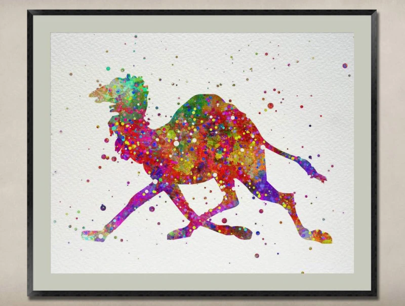 Watercolor Painting-Original Fine Art-Unique Art print Gift-Home Wall Decor Artwork-Running Camel-A01