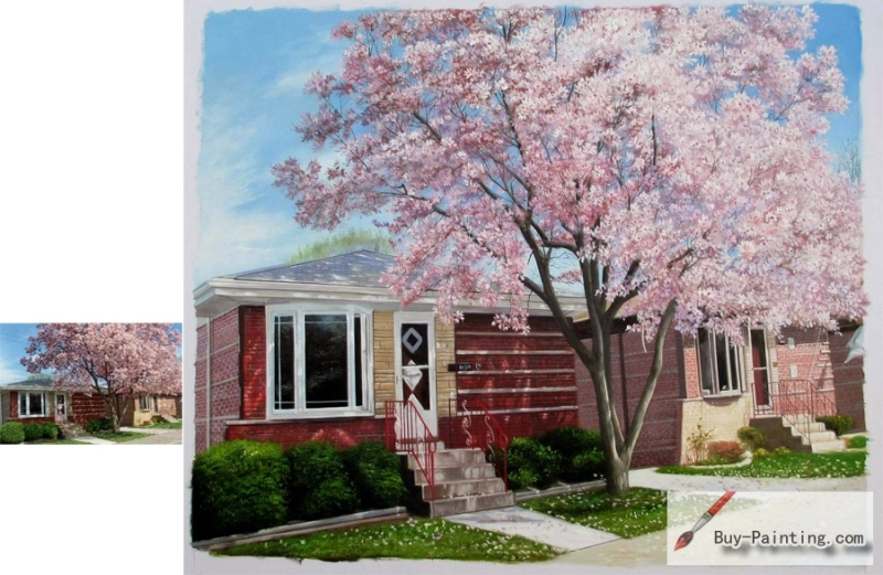 Custom House Portrait, Hand Painted Oil Portrait from Photos