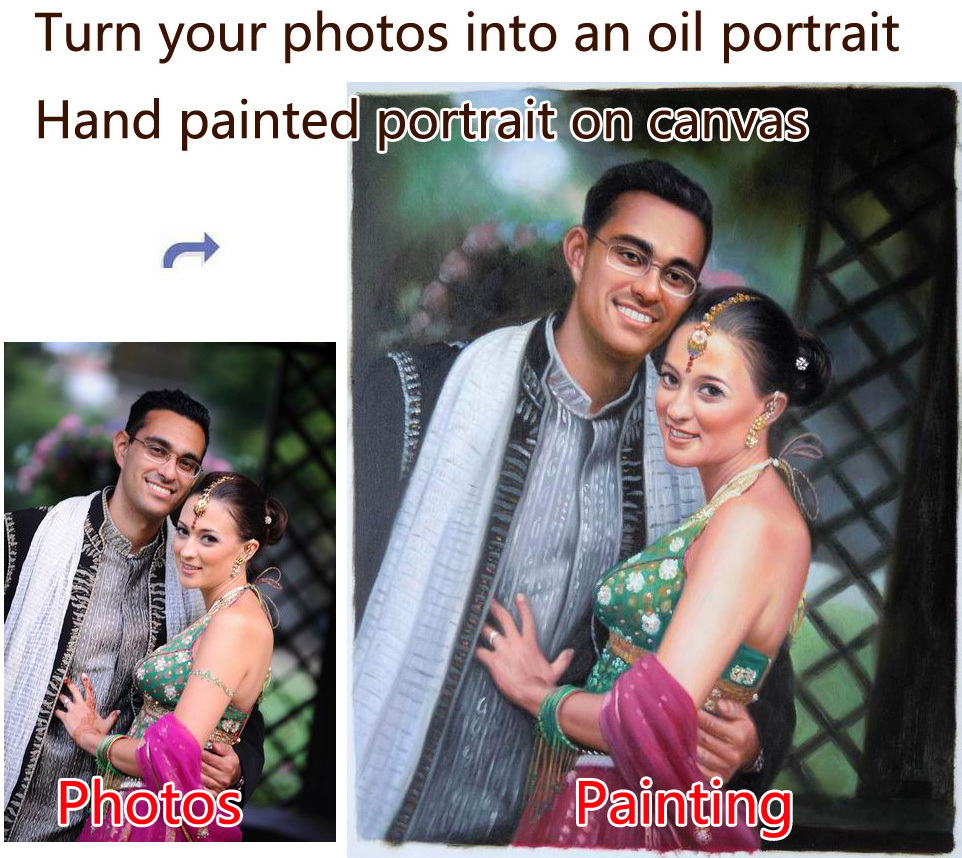 Custom Oil Portrait Couple Painting, Couple Portrait Painting, Hand Painted Oil Painting From Photos