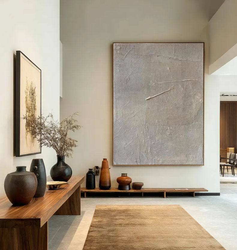 Large Beige Abstract Painting,Canvas Art #AB0001
