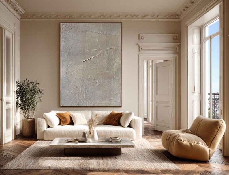 Large Beige Abstract Painting,Canvas Art #AB0001