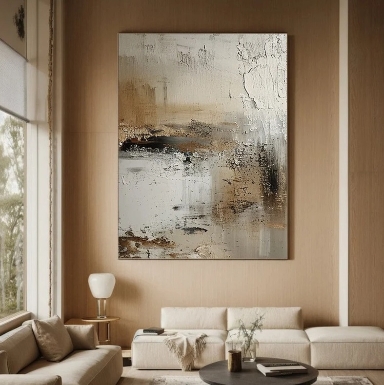 Textured Beige Abstract Painting 3D Wabi-Sabi Canvas Art #AB0005