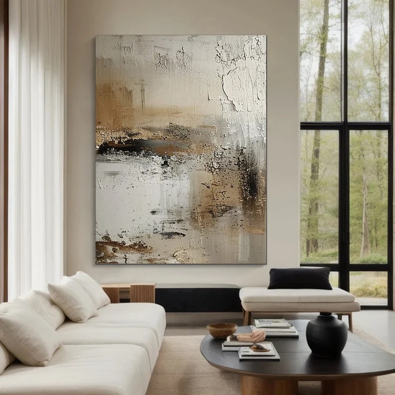 Large Beige Abstract Painting,Canvas Art #AB0005