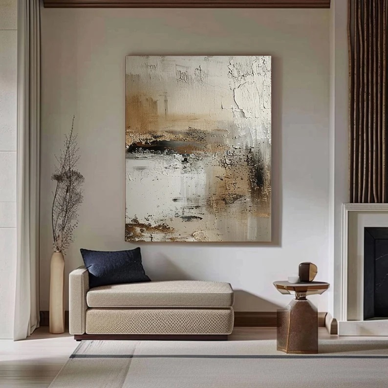 Textured Beige Abstract Painting 3D Wabi-Sabi Canvas Art #AB0005