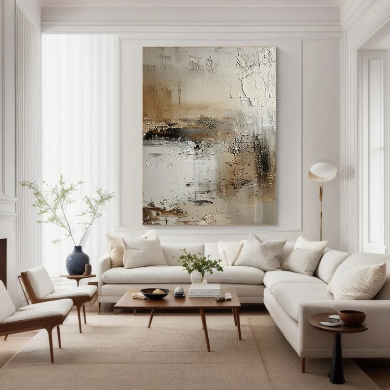 Textured Beige Abstract Painting 3D Wabi-Sabi Canvas Art #AB0005