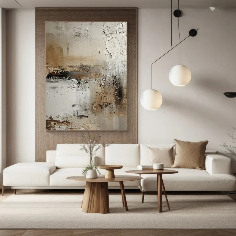 Textured Beige Abstract Painting 3D Wabi-Sabi Canvas Art #AB0005