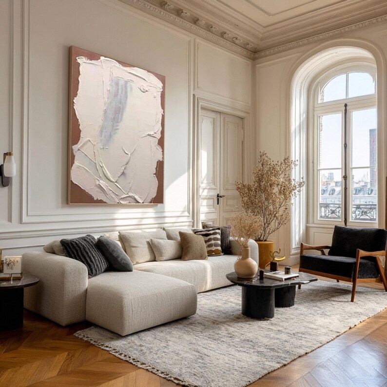 Large Abstract Beige Brown Oil Painting 3D Textured Acrylic Minimalist Art #AB0007
