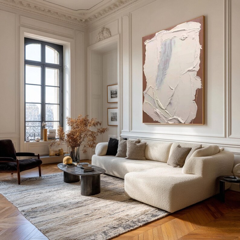 Large Abstract Beige Brown Oil Painting 3D Textured Acrylic Minimalist Art #AB0007