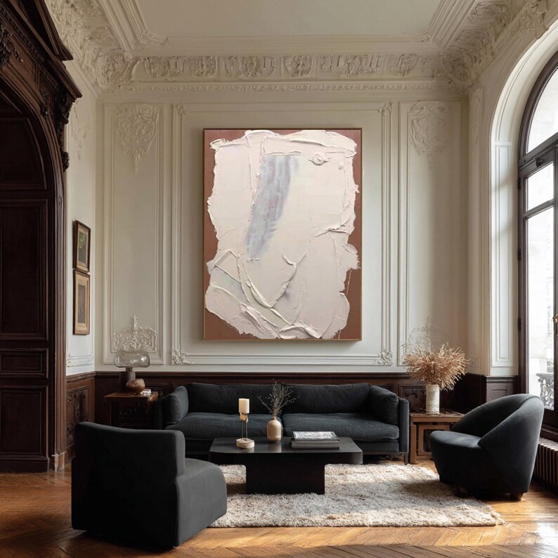 Large Abstract Beige Brown Oil Painting 3D Textured Acrylic Minimalist Art #AB0007
