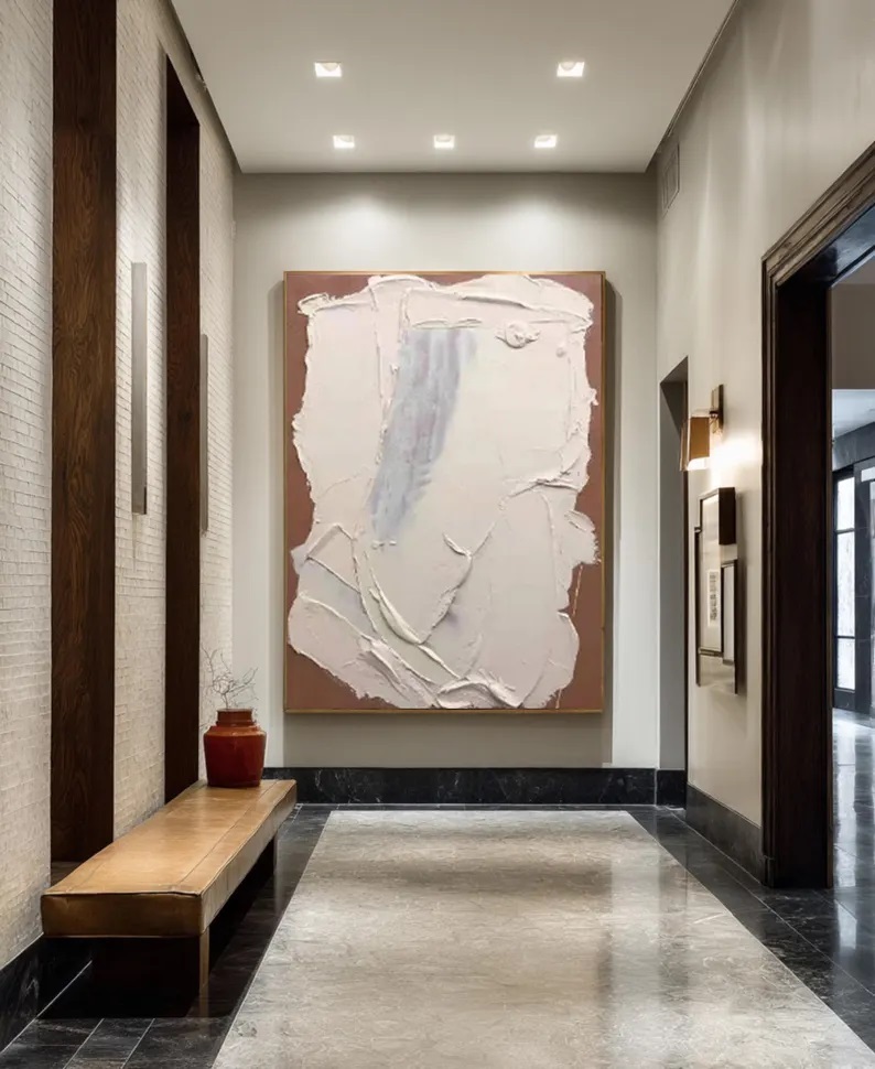 Large Abstract Beige Brown Oil Painting 3D Textured Acrylic Minimalist Art #AB0007