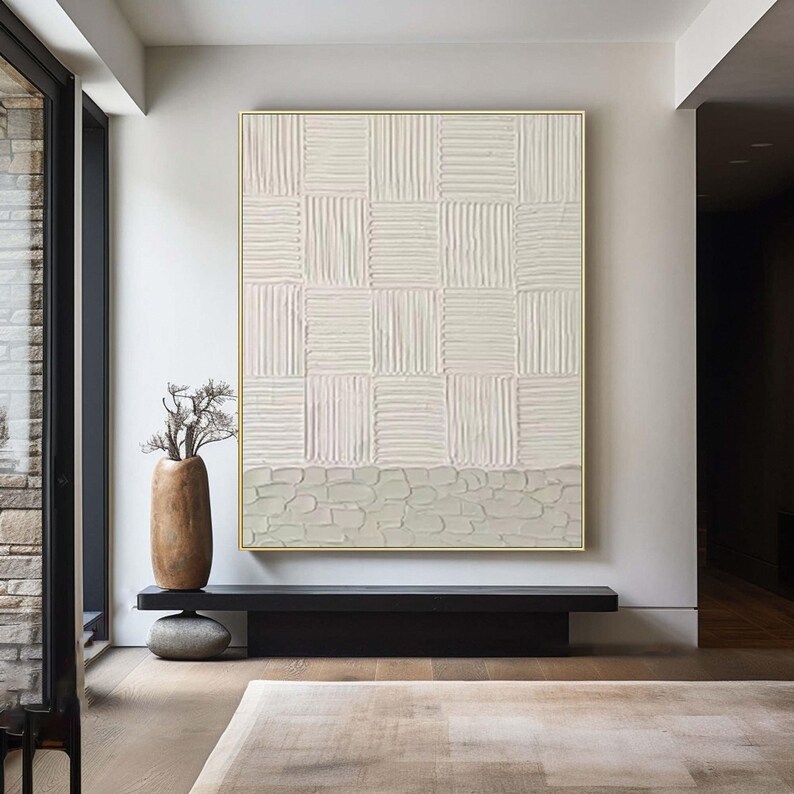 Beige 3D Textured Abstract Oil Painting Modern Minimalist Art #AB13