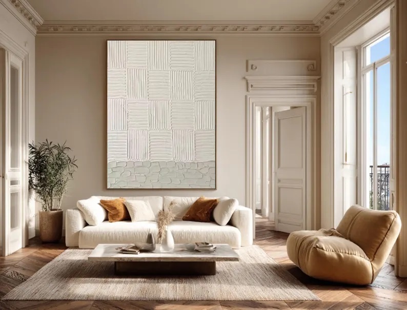 Beige 3D Textured Abstract Oil Painting Modern Minimalist Art #AB13
