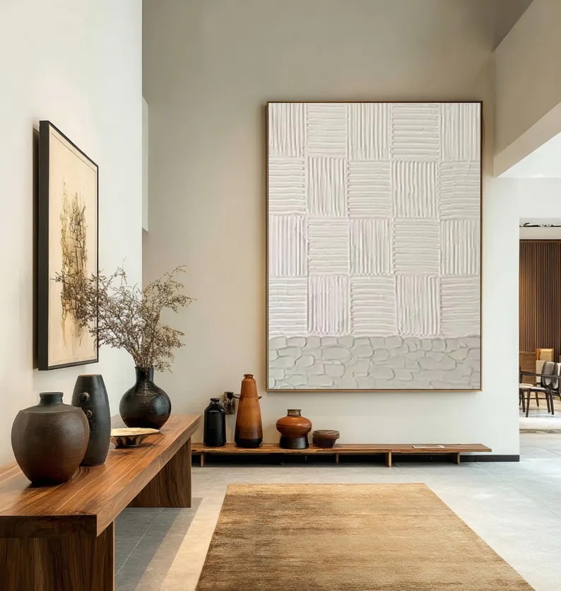 Beige 3D Textured Abstract Oil Painting Modern Minimalist Art #AB13