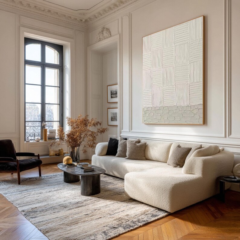 Beige 3D Textured Abstract Oil Painting Modern Minimalist Art #AB13