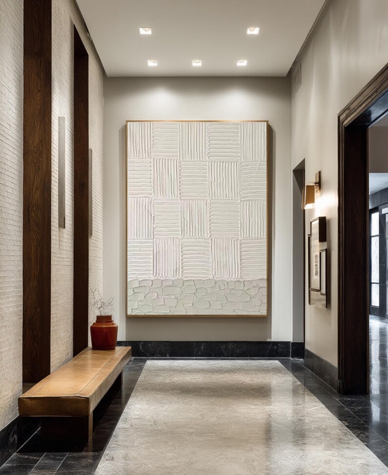 Beige 3D Textured Abstract Oil Painting Modern Minimalist Art #AB13