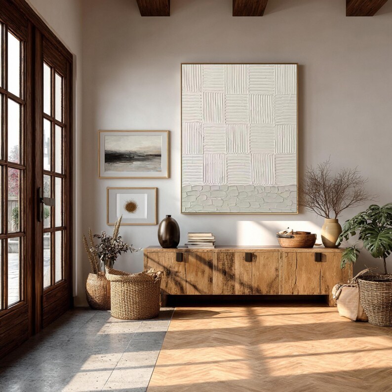 Beige 3D Textured Abstract Oil Painting Modern Minimalist Art #AB13