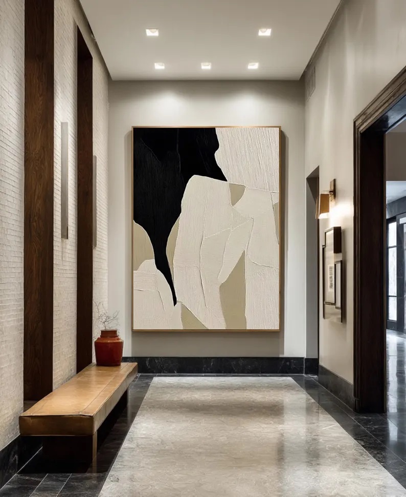Large Abstract Textured Canvas Art Black and Beige Wabi Sabi Painting #ABS14
