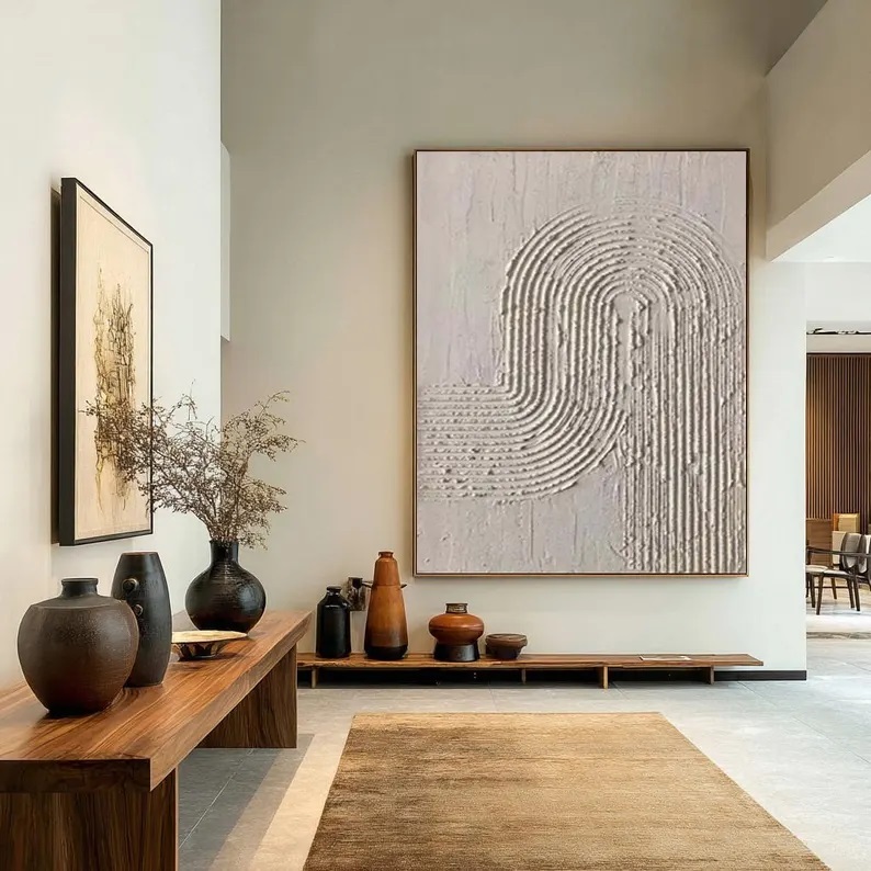 Beige 3D Textured Canvas Art Wabi Sabi Abstract Painting #ABST15