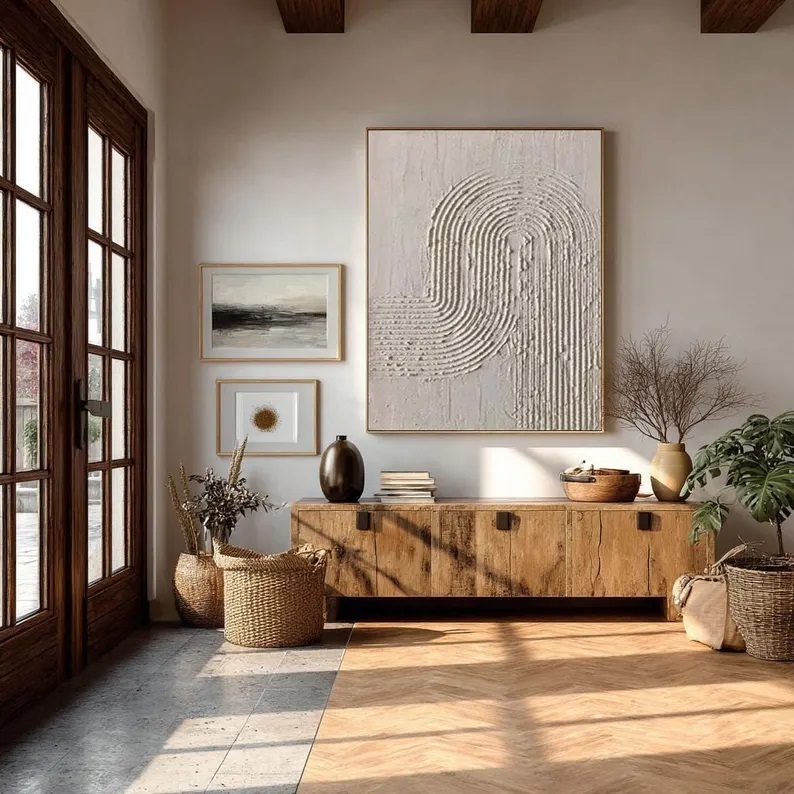 Beige 3D Textured Canvas Art Wabi Sabi Abstract Painting #ABST15