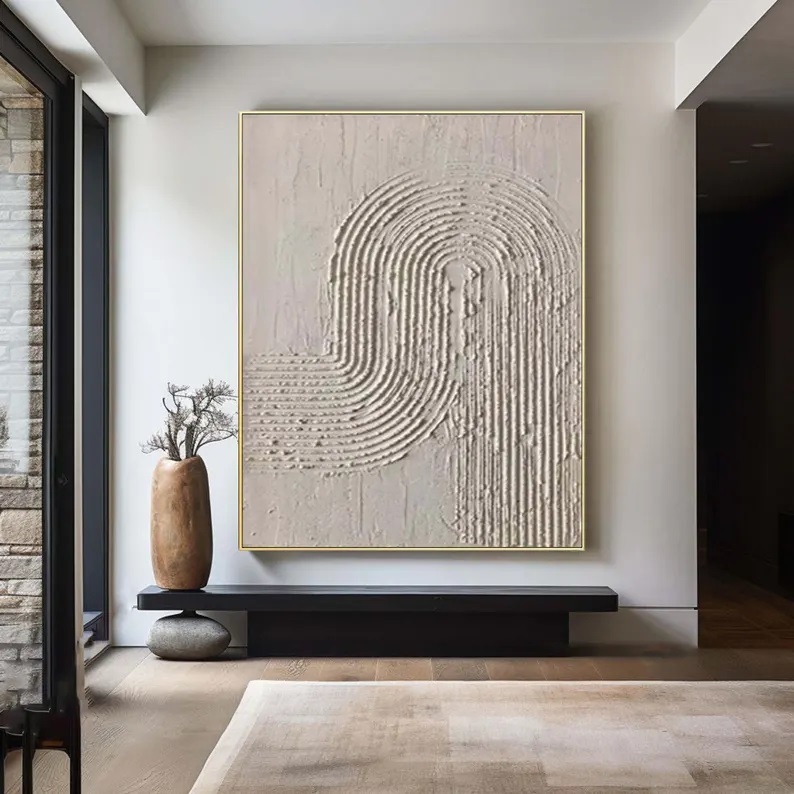 Beige 3D Textured Canvas Art Wabi Sabi Abstract Painting #ABST15