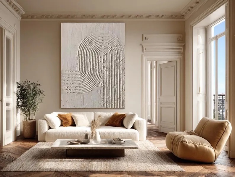 Beige 3D Textured Canvas Art Wabi Sabi Abstract Painting #ABST15