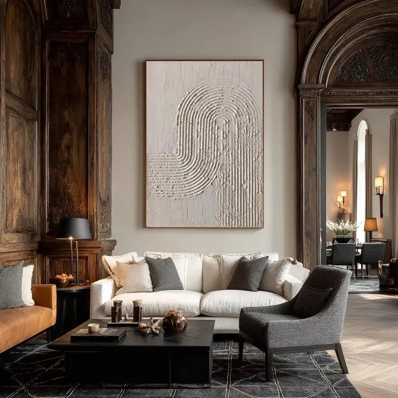 Beige 3D Textured Canvas Art Wabi Sabi Abstract Painting #ABST15