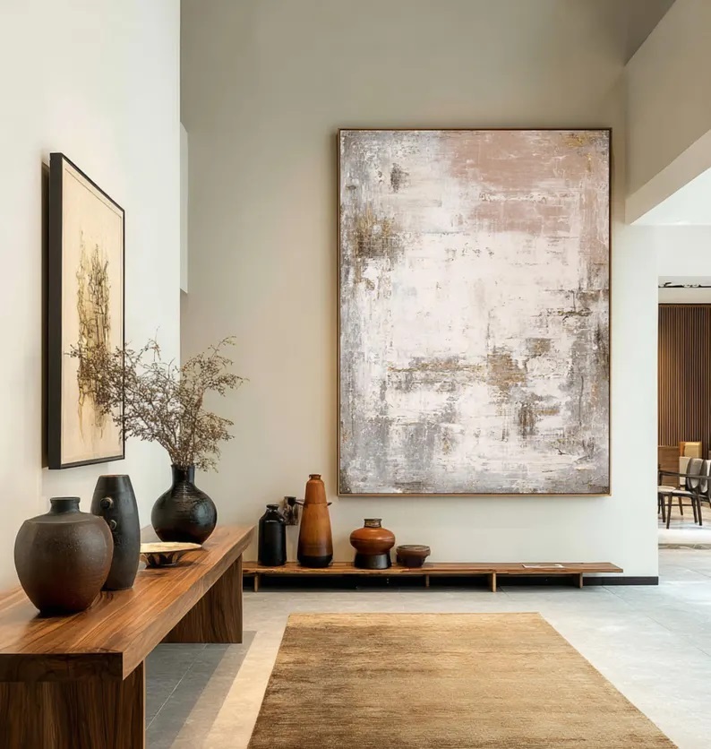 Abstract Neutral Tone Oil Painting Beige Grey Canvas Art #ABST19