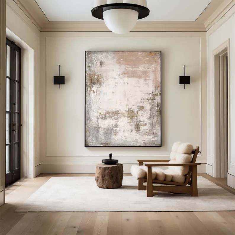 Abstract Neutral Tone Oil Painting Beige Grey Canvas Art #ABST19