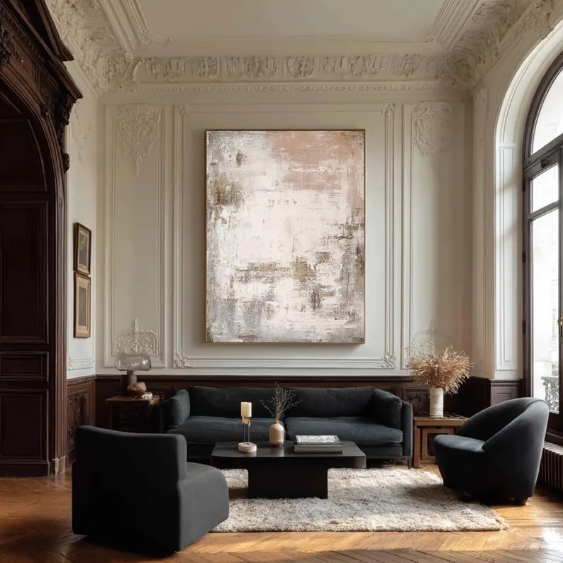 Abstract Neutral Tone Oil Painting Beige Grey Canvas Art #ABST19