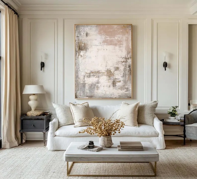 Abstract Neutral Tone Oil Painting Beige Grey Canvas Art #ABST19