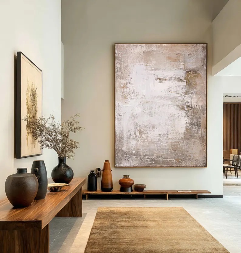 Abstract Textured Canvas Painting Beige Grey Wabi Sabi Earth Tones #ABST20